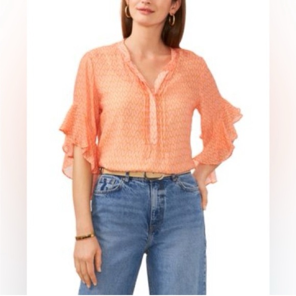 Vince Camuto • NWT Women's Orange & Pink  Ruffle Sleeve Top - Picture 1 of 5